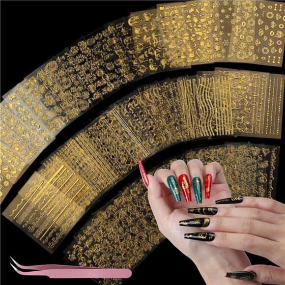 50 Sheets Nail Stickers for Nail Art, Nail Decals Gold Nail Stickers - Picture 1 of 7